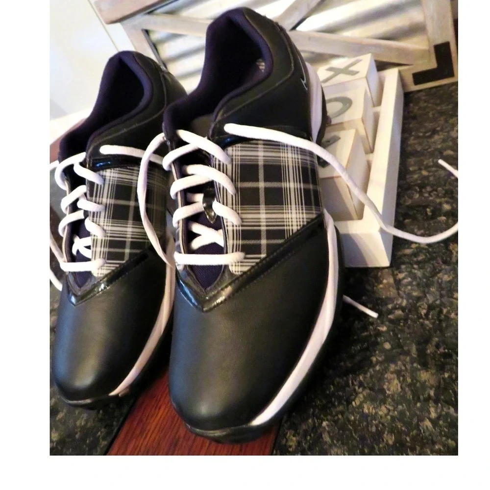 Nike Air Embellish Women's Golf Shoes 7 Black Plaid Saddle Oxford Spiked Cleats